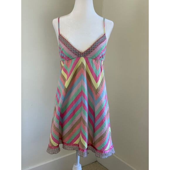 Free People Dresses & Skirts - Free People Cotton Cami Sundress Chevron Stripe S 4 Pink Pastel Kawaii Chibi
